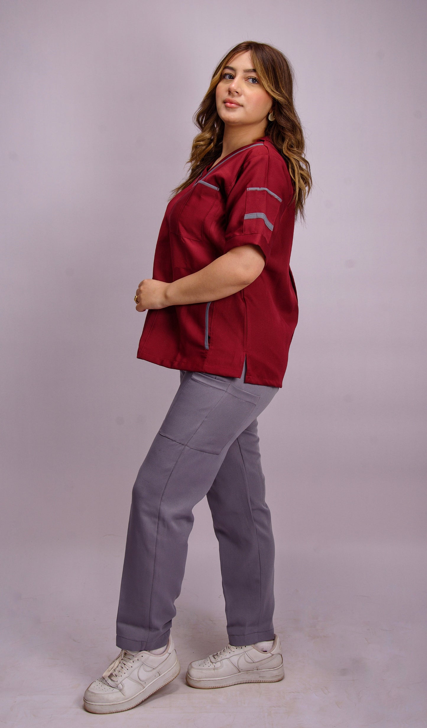 MIXED RED & GRAY V-NECK SCRUB