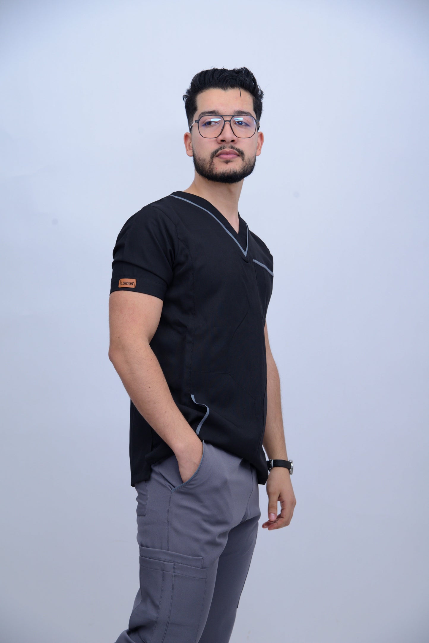 MIXED BLACK & GREY V-NECK SCRUB