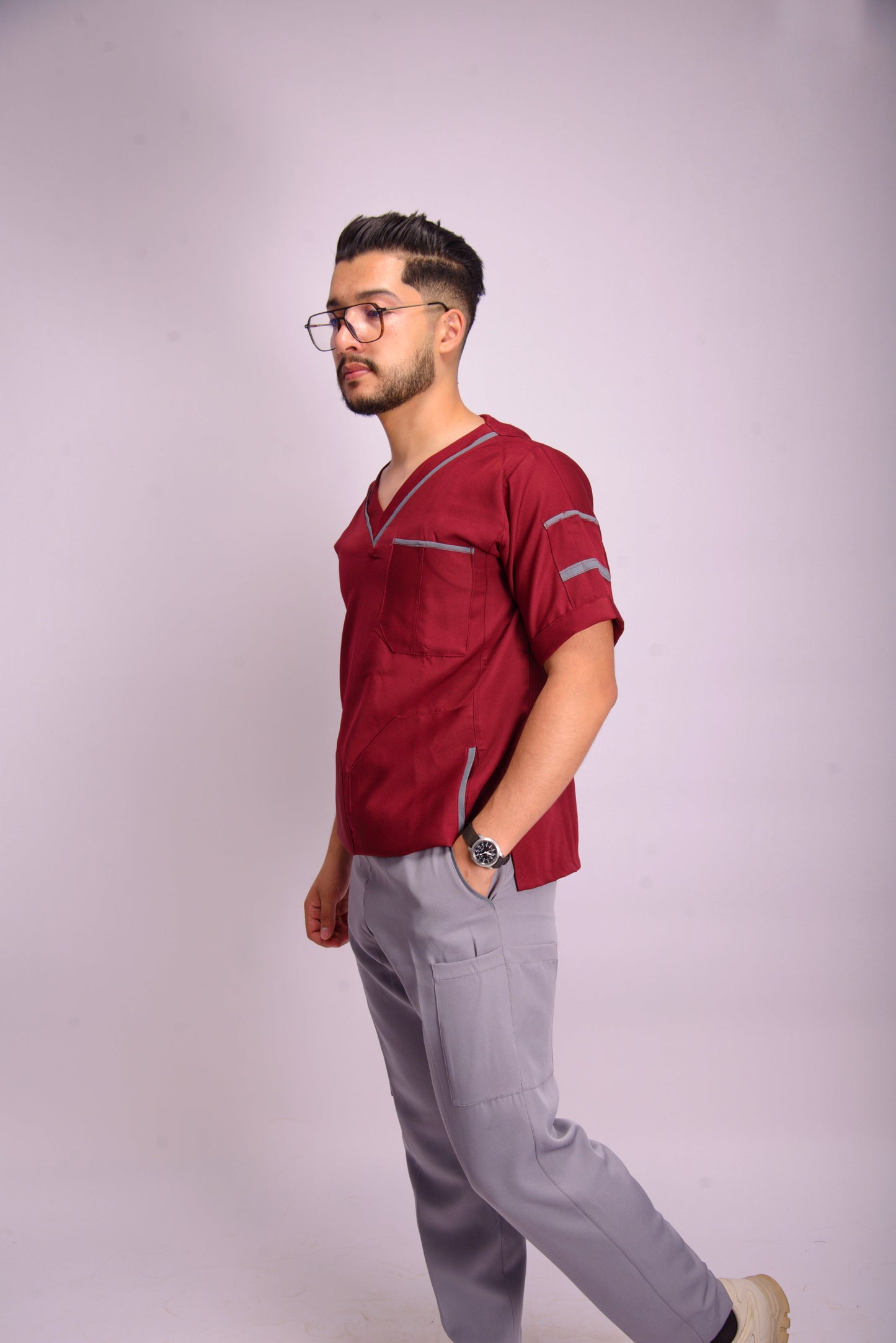 MIXED RED & GRAY V-NECK SCRUB