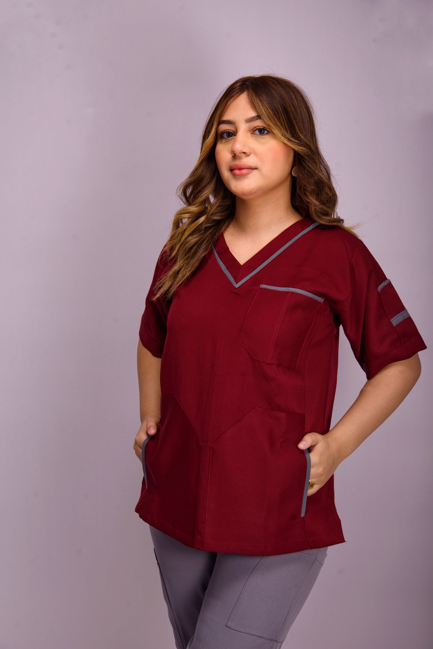 MIXED RED & GRAY V-NECK SCRUB