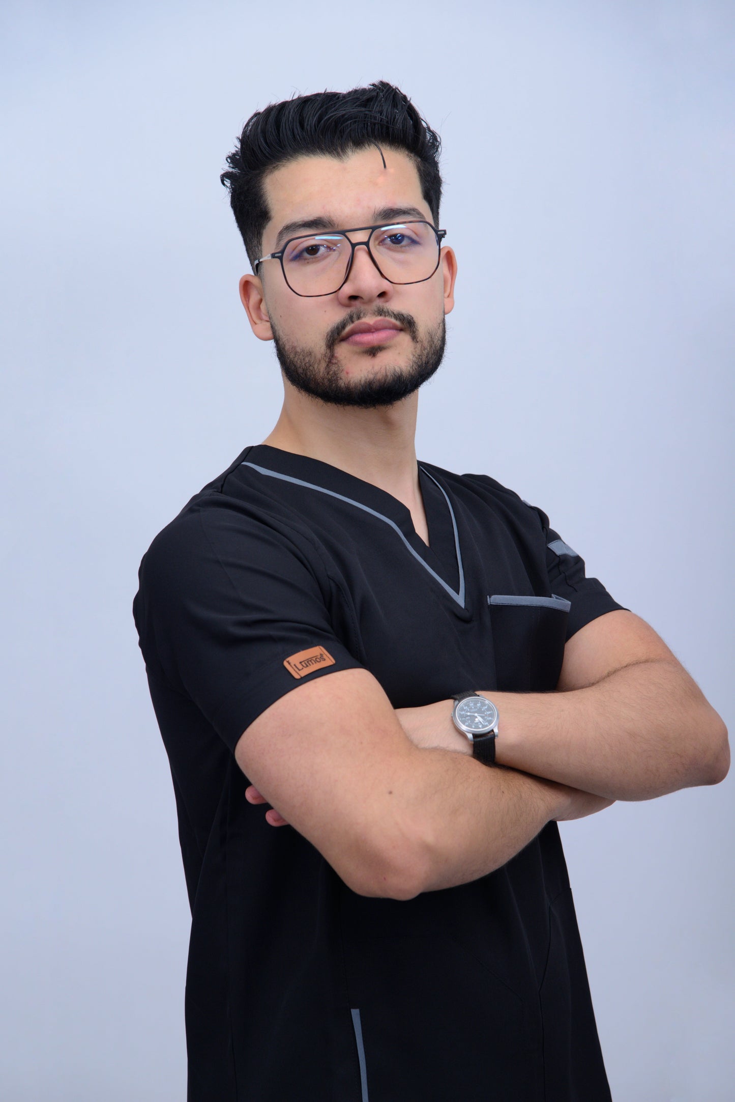 MIXED BLACK & GREY V-NECK SCRUB